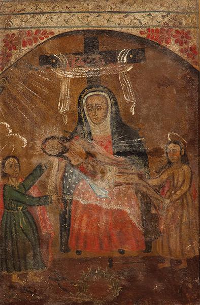  ESCUELA CUZQUEÑA S. XIX - Piedad rodeada de San Juan Evangelista y Santa María Magdalena