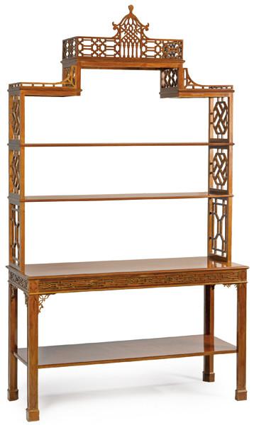 Mueble estantería estilo Chippendale en madera de caoba de dos cuerpos