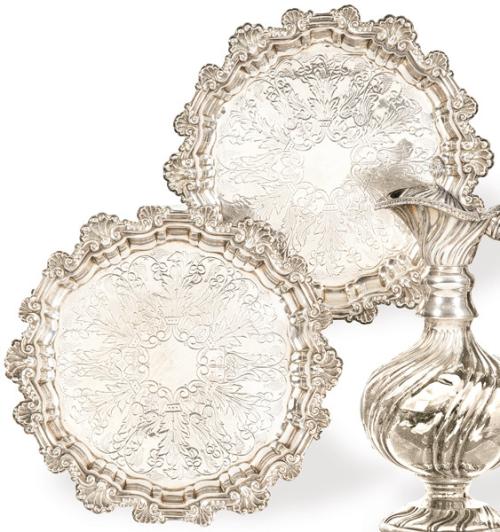 Pareja de salvillas de plata española punzonada 1ª Ley de Montejo.