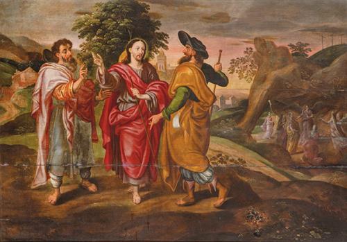 ESCUELA FLAMENCA S. XVII - Cristo y sus discípulos camino de Emaús