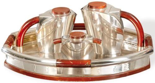  Juego de café y te de plata portuguesa punzonada Ley 925 de Romeu Magaiaes Design Oporto h. 1990.