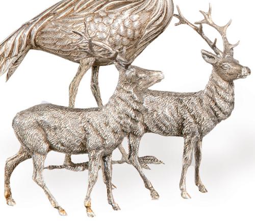 Pareja de ciervos de plata española punzonada 1ª Ley de Campoamor.