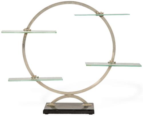  Estantería de mesa Art Decó, Estructura metálica curva, de acero pulido