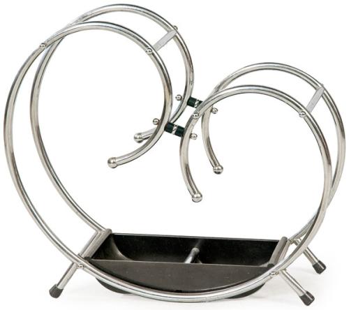 Paraguero art decó, con estructura tubular de metal cromado y baquelita.