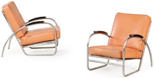 Pareja de butacas Art Decó, atribuible al círculo de Kem Weber, Donald Deskey o Alfons Bach