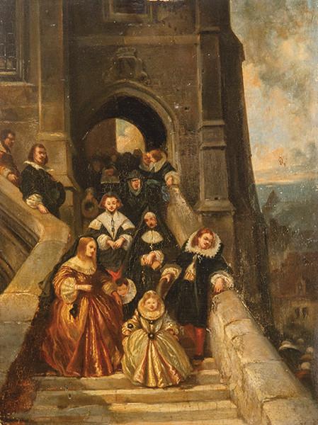  SIGUIENDO MODELOS FLAMENCOS S. XVII - Familia en una escalinata