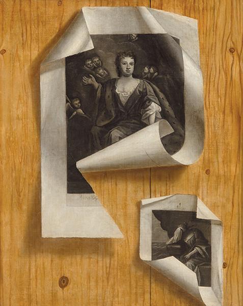 SEGUIDOR DE EDWARD COLLIER S. XVII - Trampantojo con el retrato de la reina Ana de Inglaterra