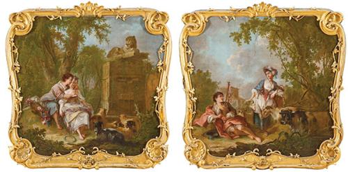  JOHAN HENDRICK KELLER - Pareja de escenas pastoriles