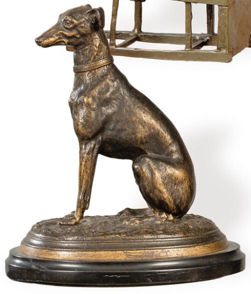 "Galgo Sentado" en bronce patinado, Francia S. XIX.