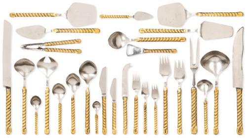 Cubertería de bronce dorado y acero siguiendo modelo de David Marshal