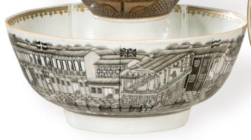 Cuenco de porcelana de Compañía de Indias en grisalla, Dinastía Qing, época de Qianlong (1736-95)