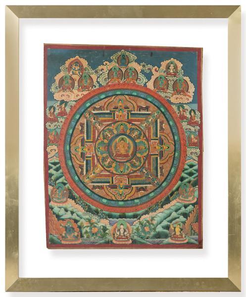  Tanika tibetano con composición de mandala, pintado sobre lienzo S. XX.