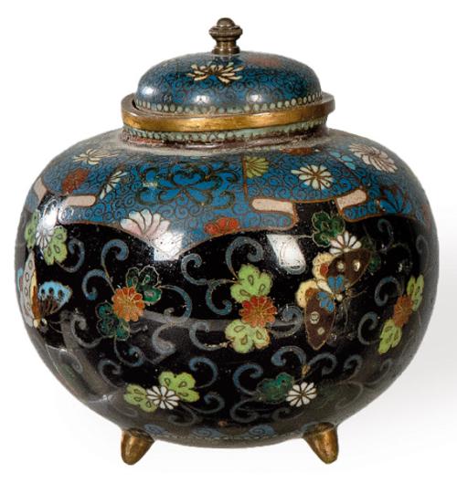 Pequeño bote globular de esmalte cloisonné, Japón Periodo Meiji (1868-1912)