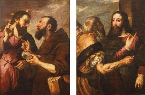  ESCUELA GENOVESA S. XVII - El tributo del César y Jesús es tentado por el diablo