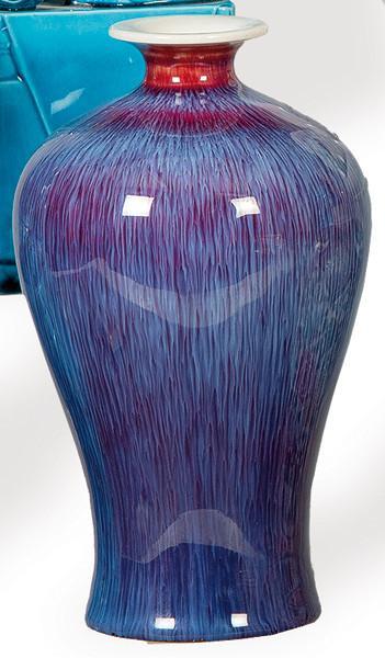  Meiping de porcelana china con vidriado azul y sangre de toro "flambé" h. 1950-70.