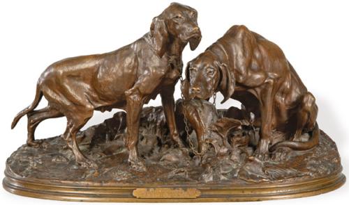 Escultura perros de bronce modelo de Mene editado por Barbedienne