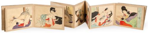 Cuaderno con 12 escenas eróticas realizadas en Ukiyo-e estampa japonesa original, Periodo Edo h. 1850-1865
