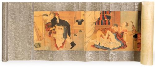 Rollo con ocho escenas eróticas pintadas a mano sobre seda h. 1860-70.