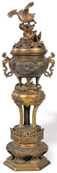  Incensario japnés de bronce, Periodo Meiji (1868-1912)