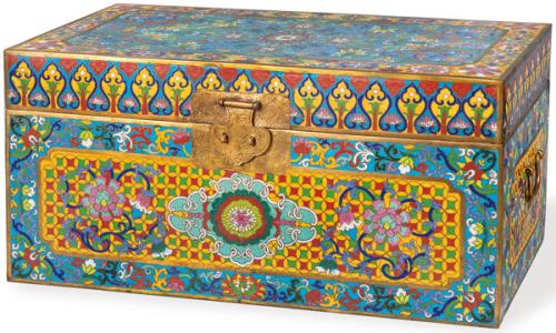 Caja china de bronce y esmalte cloisonné S. XX.