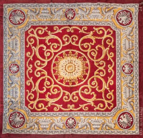  Alfombra española de la La Real Fábrica de Tapices, en lana, firmada y fechada "RFT Stuyck MD 1.928".