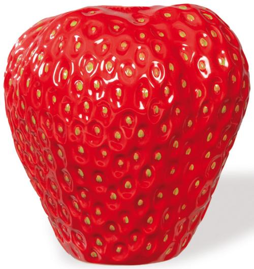 Jarrón en forma de fresa en cerámica modelada, pintada y esmaltada.