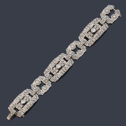 Pulsera época 'art decó' con diamantes talla antigua y 8/8 de aprox. 4,00 ct en total. Años '30.