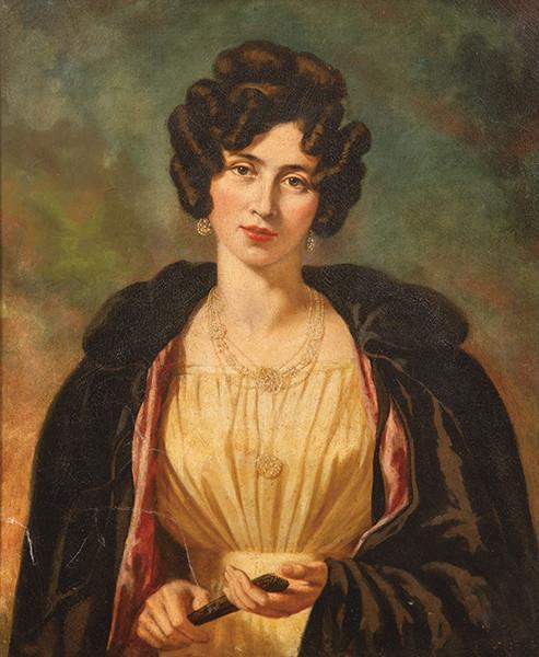  ESCUELA FRANCESA FFS. S. XIX - Retrato de dama con abanico