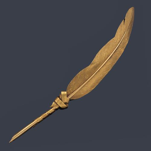 Pluma conmemorativa en oro amarillo de 18 K con inscripción "Al Certamen de 1887 en Honor del Exmo. Don Juan Prim, Luis Antúnez".