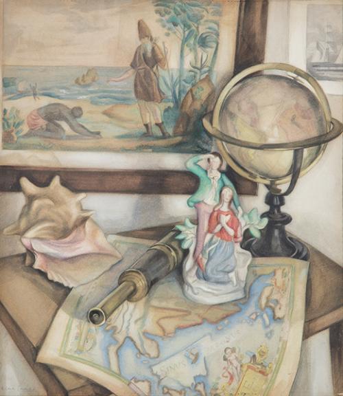 CARLOS LANDI SORONDO - Naturaleza muerta con globo terráqueo