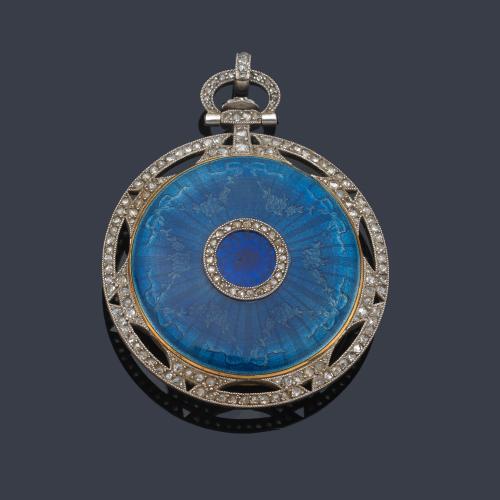 NOURY París, reloj 'Belle Epòque' de colgar en esmalte y diamantes talla rosa.