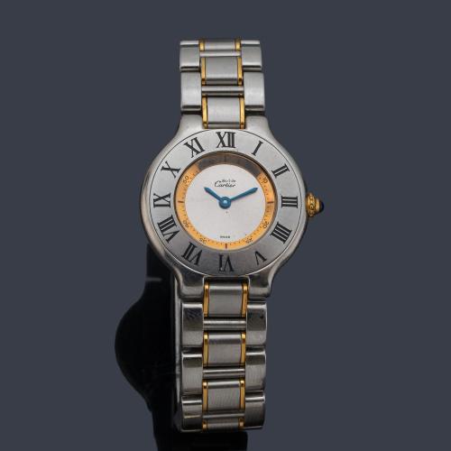 CARTIER Must 21 ref. 1340 de señora con caja y brazalete en acero y oro.