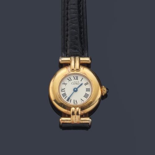 Must de CARTIER Colisee de señora con caja en plata chapada en oro.