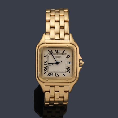 CARTIER Panthere de caballero con caja y brazalete en oro amarillo de 18 K.