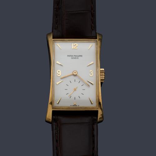 PATEK PHILIPPE Hour Glass ref. 1593 de caballero con caja en oro amarillo de 18 K, años 50.