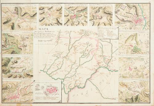 ESCUELA ESPAÑOLA S. XIX - Mapa de Chaves y otros pueblos de Portugal