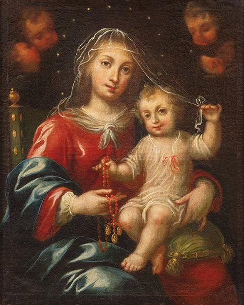 ATRIBUIDO A ISIDORO TAPIA - Virgen del Rosario con Niño Jesús
