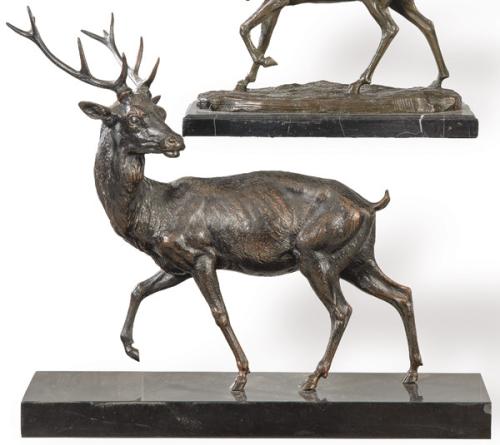 "Ciervo" de bronce patinado S. XX.