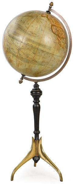 Globo terráqueo E. Schotte y Cie. Berlín traducido y corregido por J. Corona Bustamante h. 1901 y 1908.