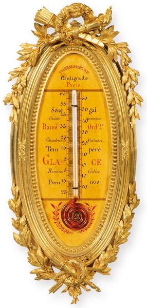 Termómetro de colgar de bronce dorado, Francia h. 1870.