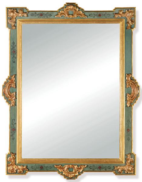 Marco barroco de perfil quebrado en madera de pino, con fondo pintado en verde