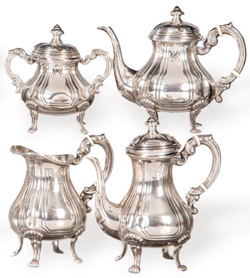 Juego de café y te individual de plata española punzonada Ley 916.