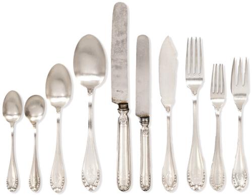  Cubertería de plata española punzonada Ley 916 de Matilde Espuñes con marca comercial de E. Mota primer tercio del siglo XX.