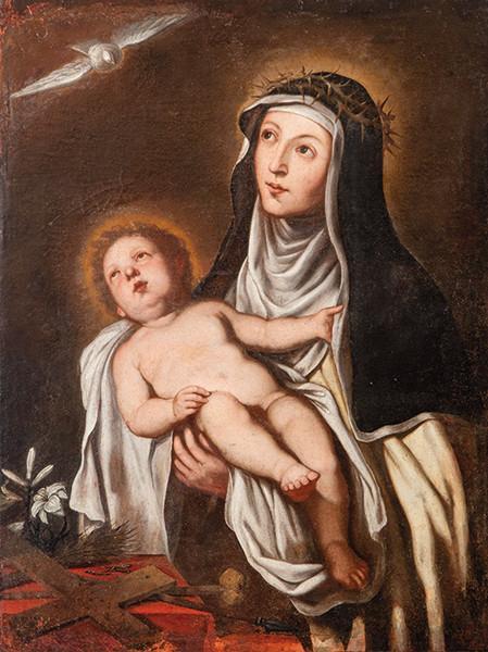  ATRIBUIDO A ROSALÍA NOVELLI - Santa Catalina de Siena con el Niño Jesús