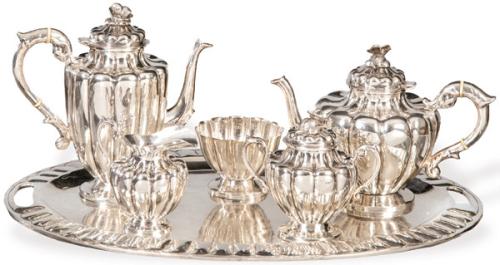 Juego de café y te de plata mejicana punzonada Ley Sterling de Maciel.