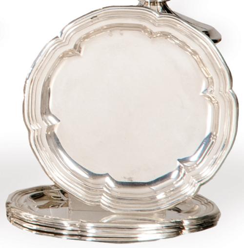 Seis platos de pan de plata española punzonada 1ª Ley de Espuñes.