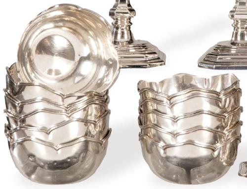 Juego de once lavafrutas de plata española punzonada 1ª Ley de Montejo.