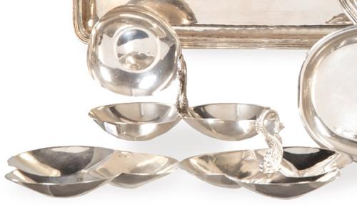 Cuatro porta aperitivos de plata española punzonada  1 Ley de Montejo y uno de Espuñes.