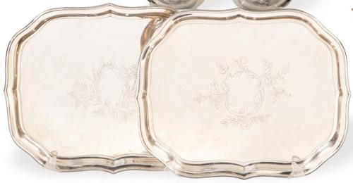 Pareja de bandejas de plata española punzonada Ley 916 de Espuñes pp. S. XX