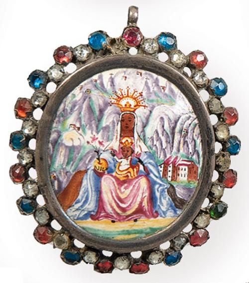 Relicario Virgen de Montserrat en plata y esmalte, S. XVIII.